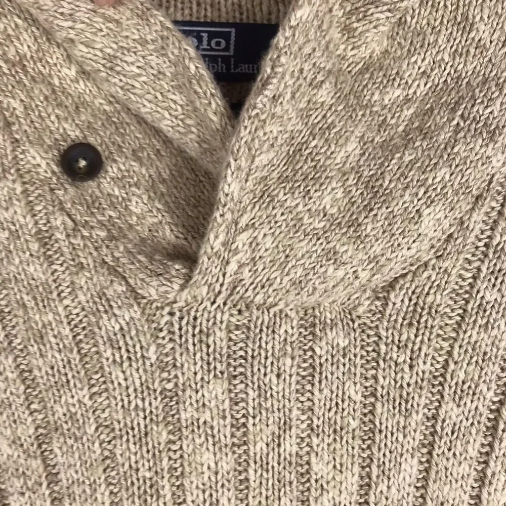 Polo Ralph Lauren Pullover Sweater Cowl Neck Beige Linen Cotton Blend Knit XL